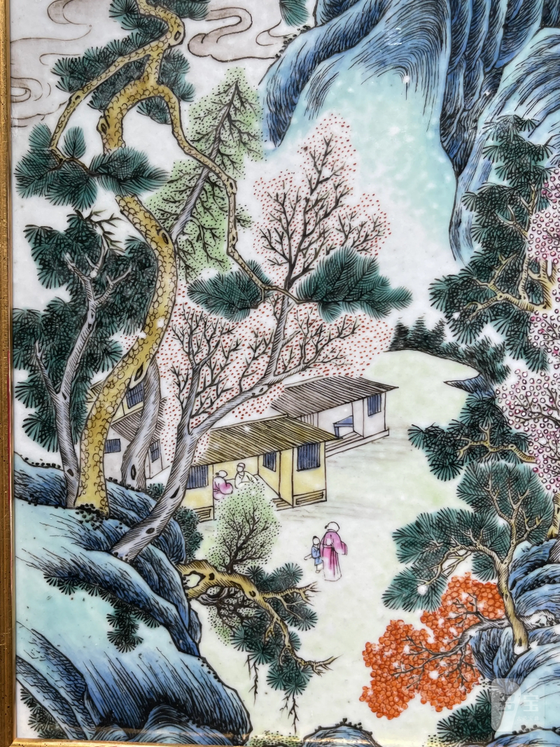 清中期 粉彩山水纹瓷板 - 图5